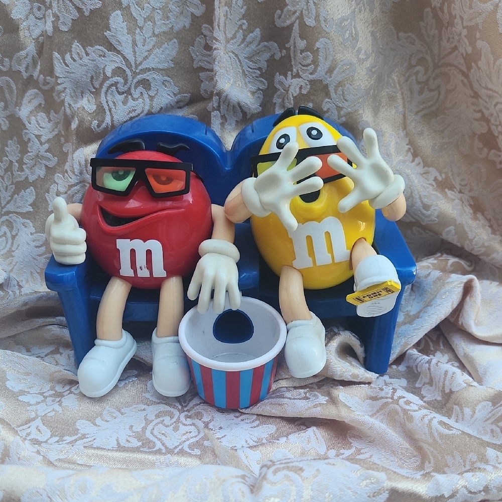 M&M'S Red and Yellow Characters on Blue Couch